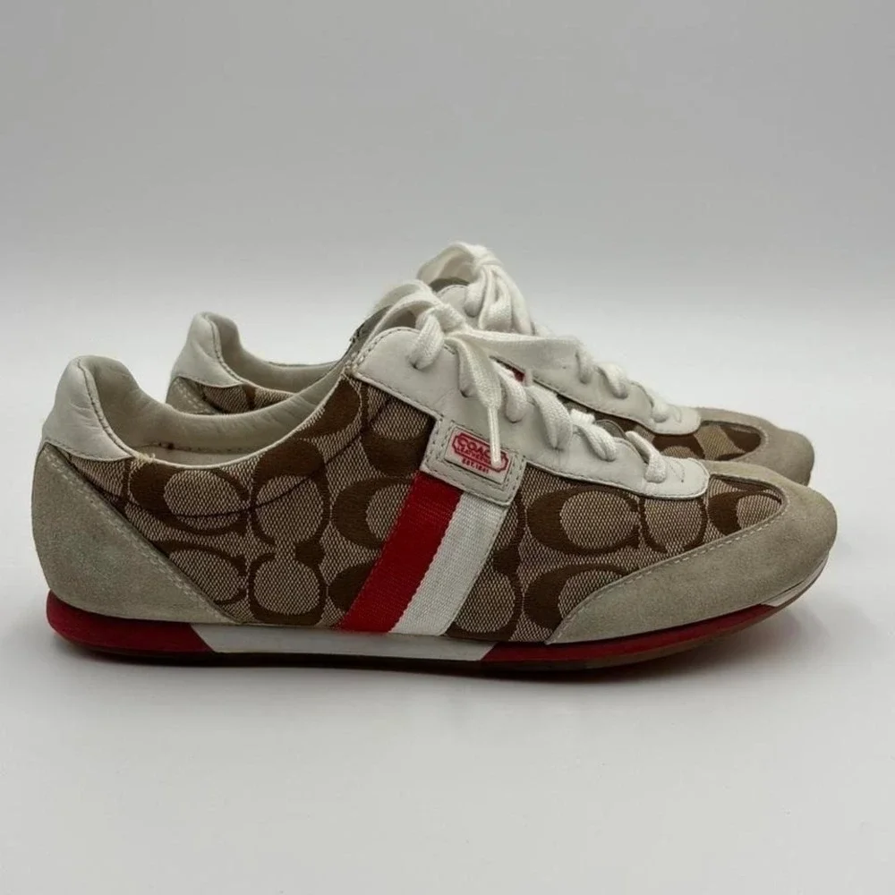 Coach Joss Signature Sneakers Women's 8.5 Brown Monogram Canvas Low Top Shoes - Picture 2 of 8